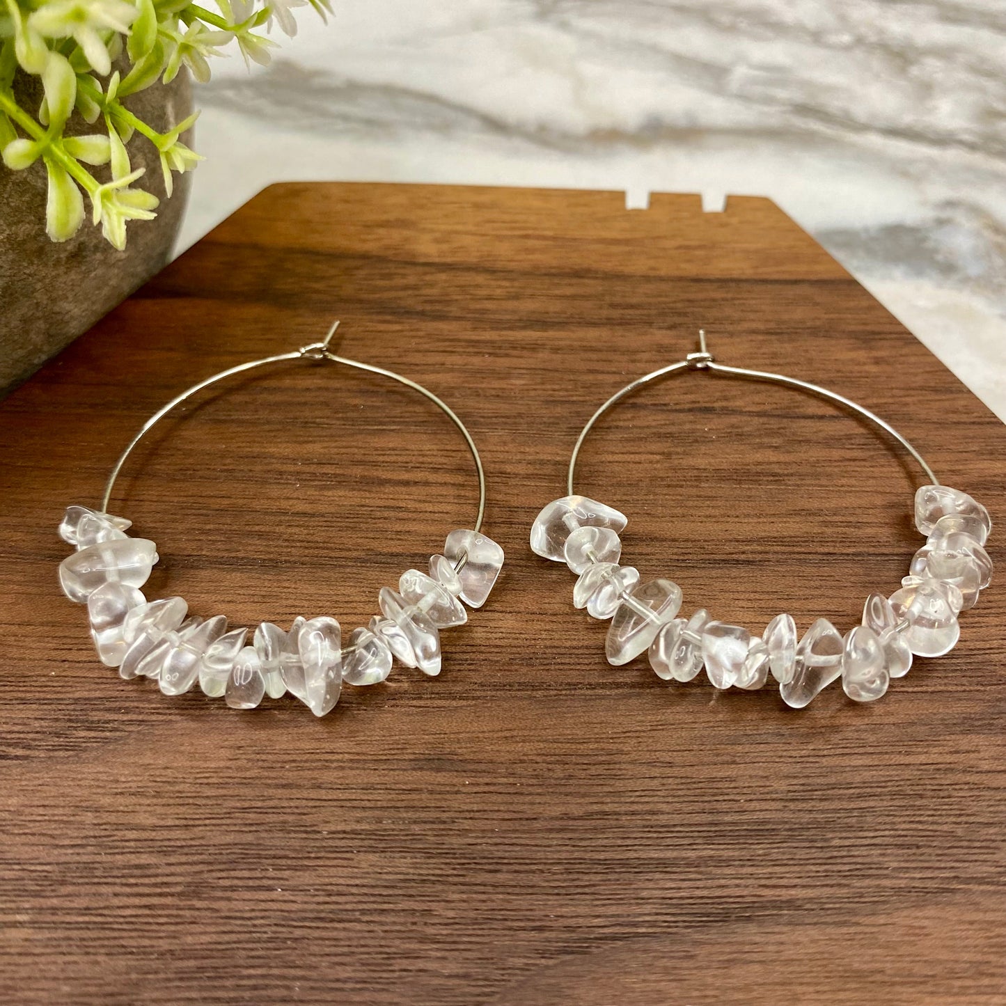 Silver Hoop Earrings - Stone #3